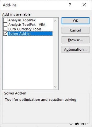 작동하지 않는 경우 Microsoft Excel에서 Solver 추가 기능을 활성화하는 방법