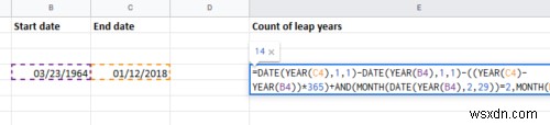 Excel에서 두 날짜 사이의 윤년 수를 계산하는 방법 