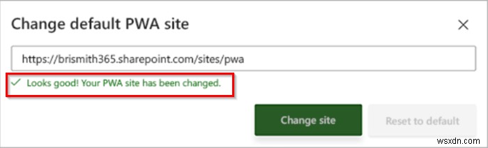 Project Home의 기본 PWA 사이트를 변경하는 방법 