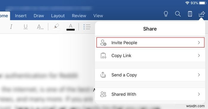 iPad에서 Word 문서를 편집하도록 누군가를 초대하는 방법 