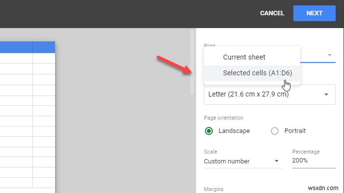 Microsoft Excel 또는 Google 스프레드시트에서 선택한 셀을 인쇄하는 방법