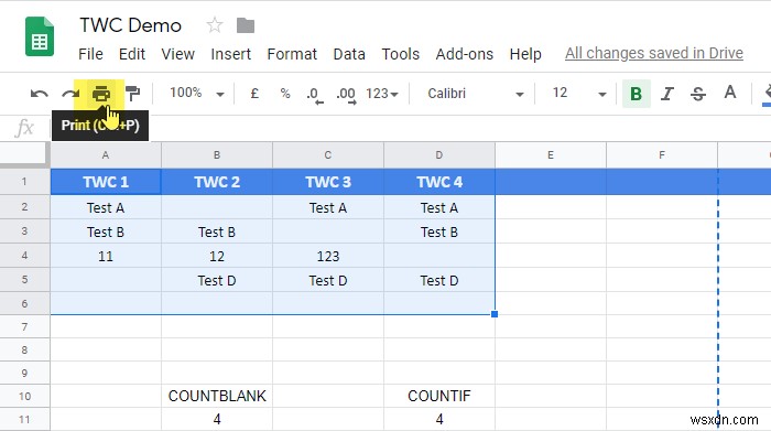 Microsoft Excel 또는 Google 스프레드시트에서 선택한 셀을 인쇄하는 방법