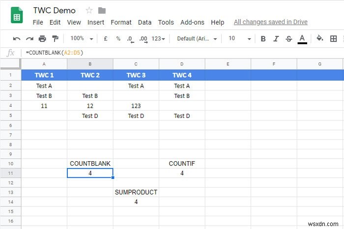 Excel 및 Google 스프레드시트에서 빈 셀 또는 빈 셀을 계산하는 방법 
