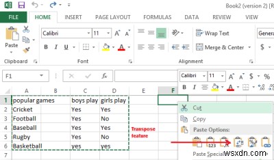 Excel의 조바꿈 기능:가로 행 데이터를 세로 열 스타일 시트로 변환