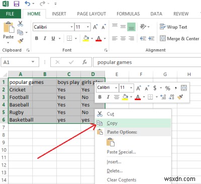 Excel의 조바꿈 기능:가로 행 데이터를 세로 열 스타일 시트로 변환