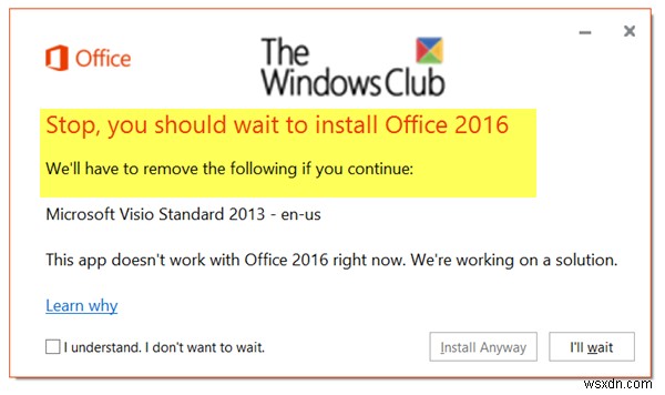 중지, Windows 10에 Office 2016 오류를 설치하려면 기다려야 합니다. 