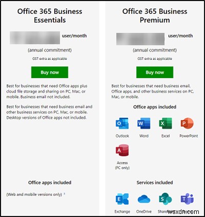 Microsoft 365 요금제 비교 – Business vs Business Essentials vs Business Premium