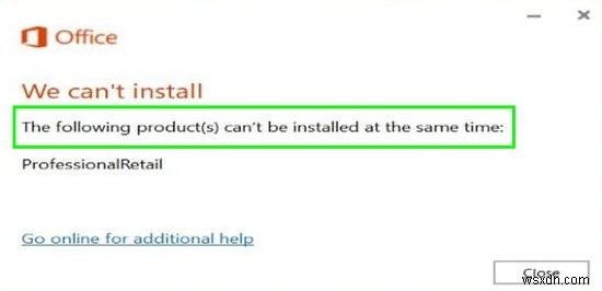 다음 제품은 동시에 설치할 수 없습니다 Office 365 오류