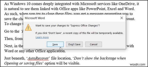 Windows 10에서 Office 365 앱의 이전  다른 이름으로 저장  대화 상자 복원 
