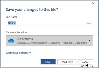 Windows 10에서 Office 365 앱의 이전  다른 이름으로 저장  대화 상자 복원 