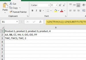 Excel 및 Google 스프레드시트의 단일 셀에서 쉼표로 구분된 값의 수 계산 