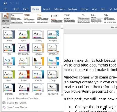 Microsoft Office 프로그램에서 문서 테마 색상을 변경하는 방법 