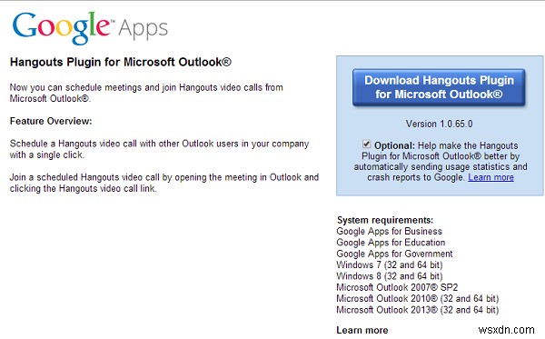 Microsoft Outlook용 Google Meet 추가 기능 