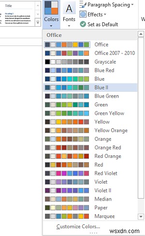 사용자 정의, 테마 색상 변경, Microsoft Office의 기본 글꼴