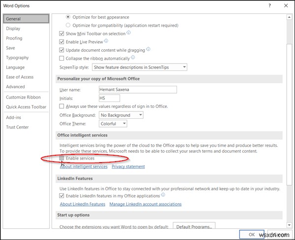 Microsoft Office 지능형 서비스란 무엇입니까? 비활성화 또는 활성화하는 방법은 무엇입니까? 