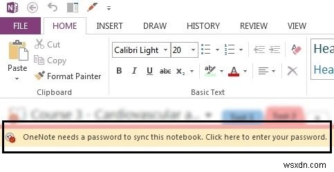 OneNote에 이 전자 필기장을 동기화하려면 암호가 필요합니다. 오류 코드 0x803d0005 