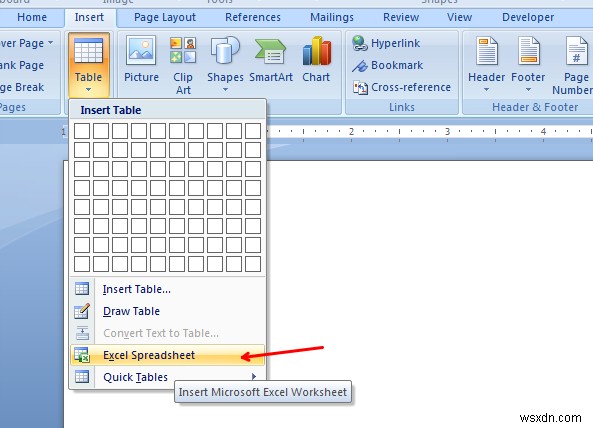 Word 문서에 Excel 스프레드시트를 삽입하는 방법 