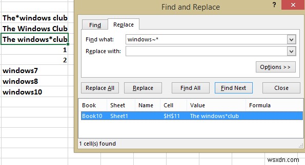 Excel에서 와일드카드 문자를 찾고 바꾸는 방법