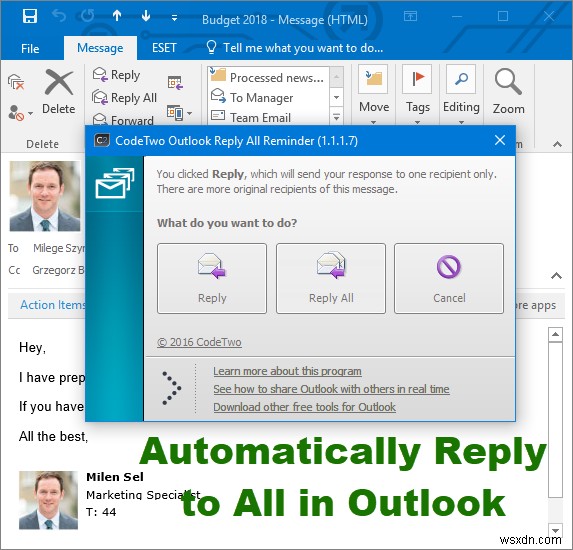 전체 회신 알림 플러그인을 사용하여 Outlook의 모든 항목에 자동으로 회신