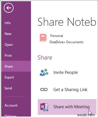 회의 중 OneNote 전자 필기장을 공유하는 방법 