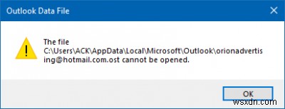 Outlook에서 파일을 열 수 없음 메시지 – Outlook 데이터 파일 