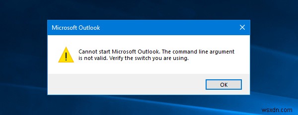 Microsoft Outlook을 시작할 수 없습니다. 명령줄 인수가 잘못되었습니다. 