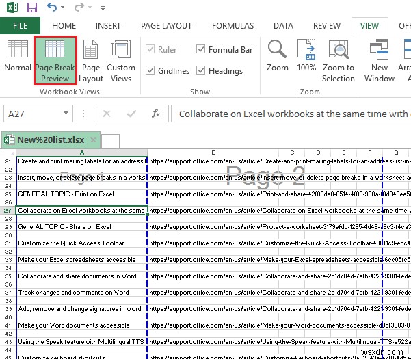Excel 워크시트에서 페이지 나누기를 삽입, 이동 또는 삭제하는 방법