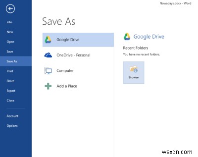 Google Drive 및 Dropbox를 Microsoft Office의 저장 위치로 추가