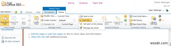 Office 365에서 문서, 사이트 페이지, 폴더에 대한 경고를 추가하는 방법