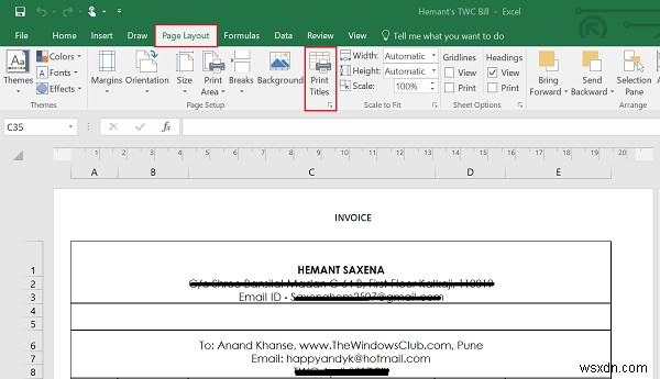 Microsoft Excel 보고서의 인쇄 제목으로 행 또는 열을 선택하는 방법