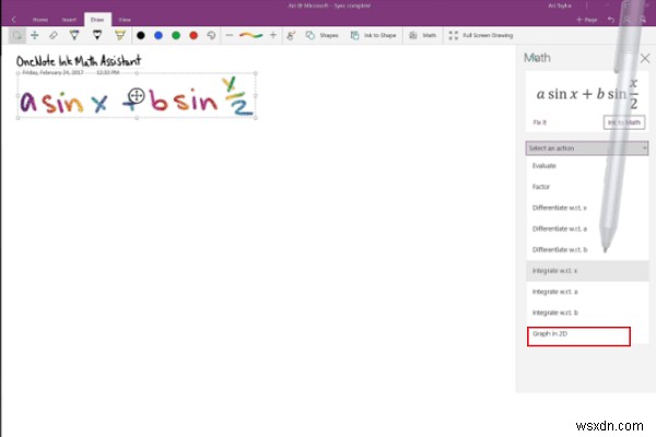 Windows 10용 OneNote에서 방정식을 그래프로 표시하는 방법 