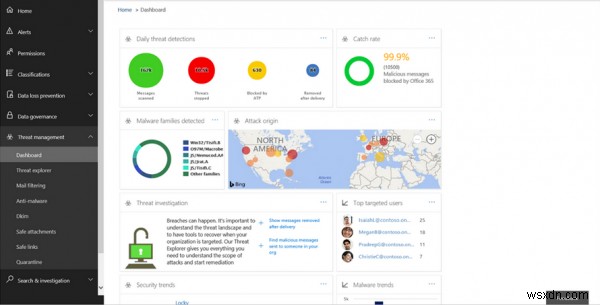 Office 365는 보안 점수, 위협 인텔리전스, 고급 데이터 거버넌스를 제공합니다.