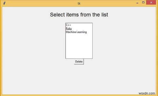 Tkinter의 목록 상자에서 선택한 여러 항목을 제거하는 방법은 무엇입니까? 