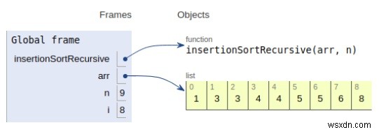 재귀 삽입 정렬을 위한 Python 프로그램 