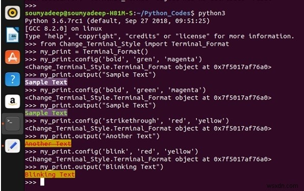 Python을 사용하는 Linux 터미널의 형식화된 텍스트 