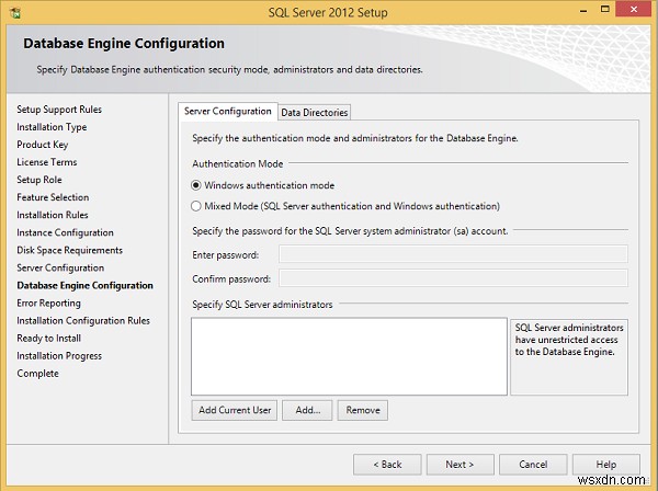 MS SQL Server 설치 지침 