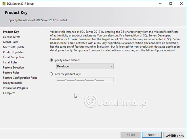 SQL Server 2017을 단계별로 설치하기 위한 지침 