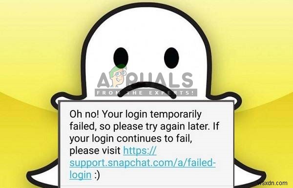 수정:Snapchat 로그인이 일시적으로 실패했습니다. 