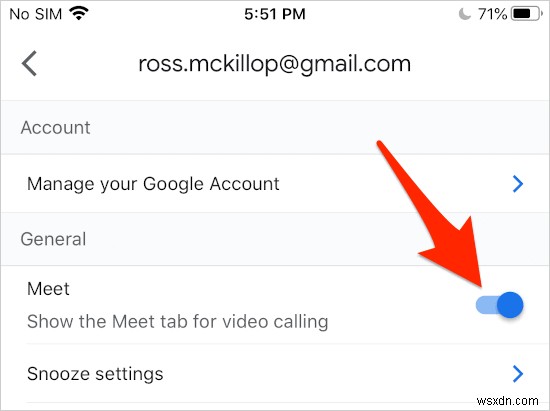 iPhone Gmail 앱에서 Meet 탭을 제거하는 방법