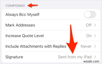 iPad의 이메일에서  Sent from my iPad  서명을 제거하는 방법
