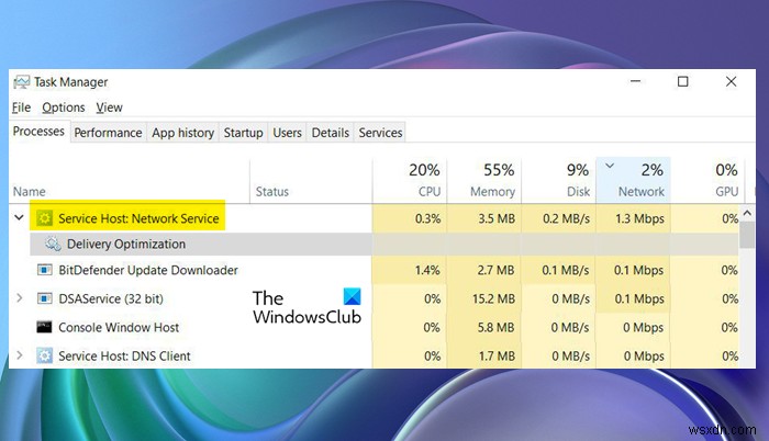 서비스 호스트 네트워크 서비스 Windows 11/10의 높은 네트워크 사용량 