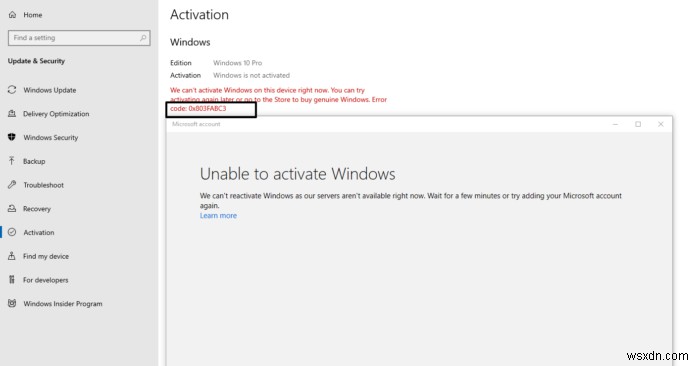 Windows 정품 인증 오류 0x803FABC3 수정 