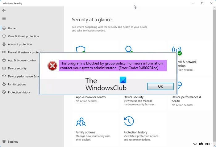 Windows Defender 오류 0x800704ec 수정 