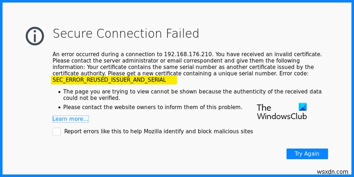 SEC_ERROR_REUSED_ISSUER_AND_SERIAL Firefox에서 보안 연결 실패