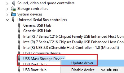 USB 대용량 저장 장치 드라이버가 표시되지 않거나 작동하지 않음 