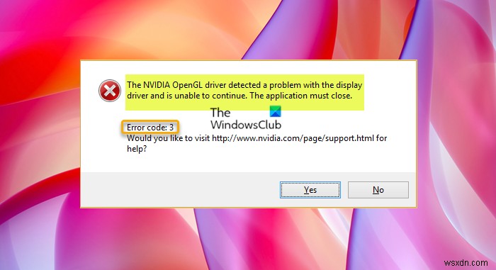 NVIDIA OpenGL 드라이버가 디스플레이 드라이버의 문제를 감지했습니다. 