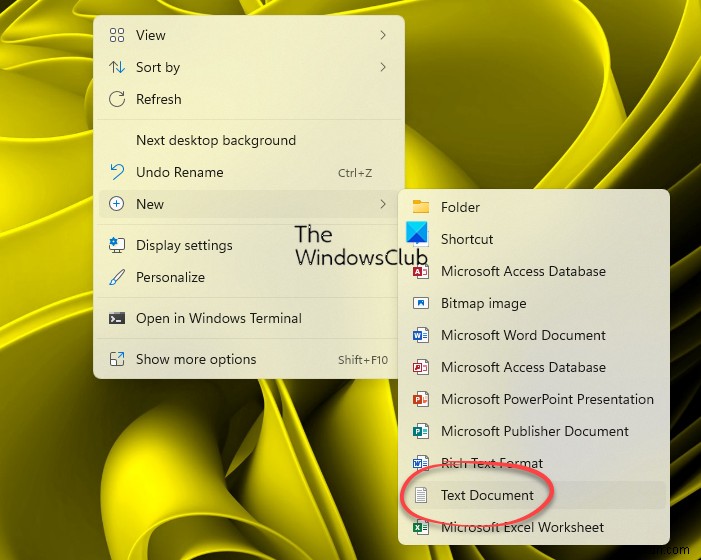 Windows 11/10의 상황에 맞는 메뉴에서 새 텍스트 만들기 문서 항목이 누락되었습니다. 