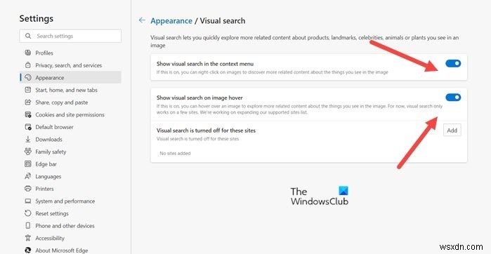 Microsoft Edge에서 Visual Search를 활성화 또는 비활성화하는 방법 
