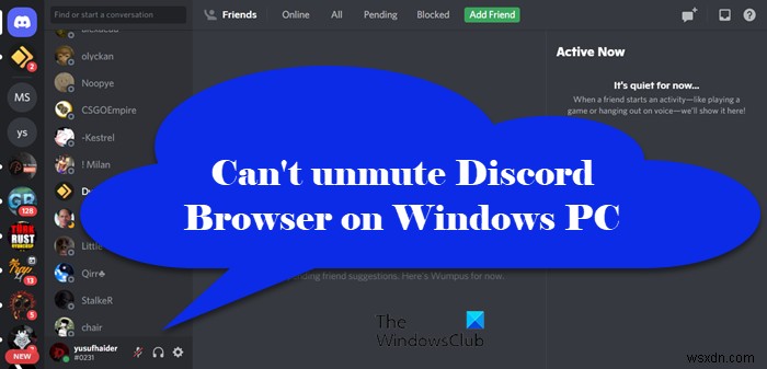 Windows PC에서 Discord 브라우저의 음소거를 해제할 수 없습니다 