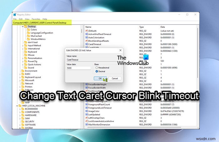 Windows 11/10에서 텍스트 캐럿 커서 깜박임 시간 초과를 변경하는 방법 